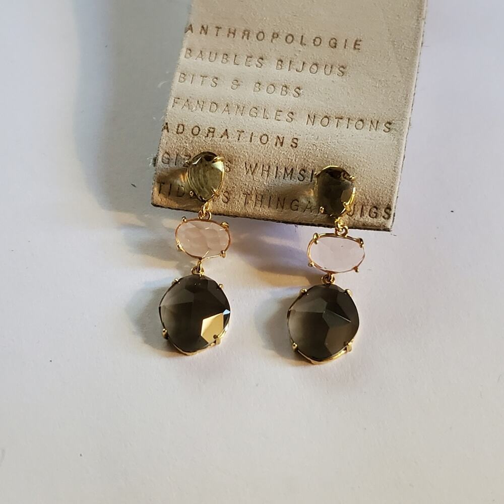 Anthropologie Shades Of Sea Glassy Stone Triple Drop Earrings NWT - Picture 6 of 6
